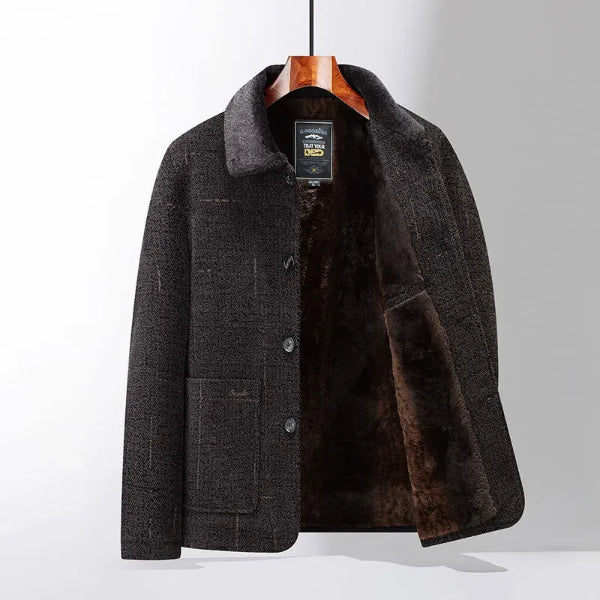 Men’s Wool Coat – Classic Fit – Medium Length – Button Front – Plush Lining