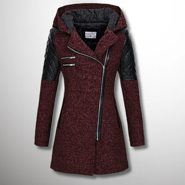 Women’s Jacket – Tailored Fit – Quilted Sleeves – Asymmetrical Zip – Hooded Design