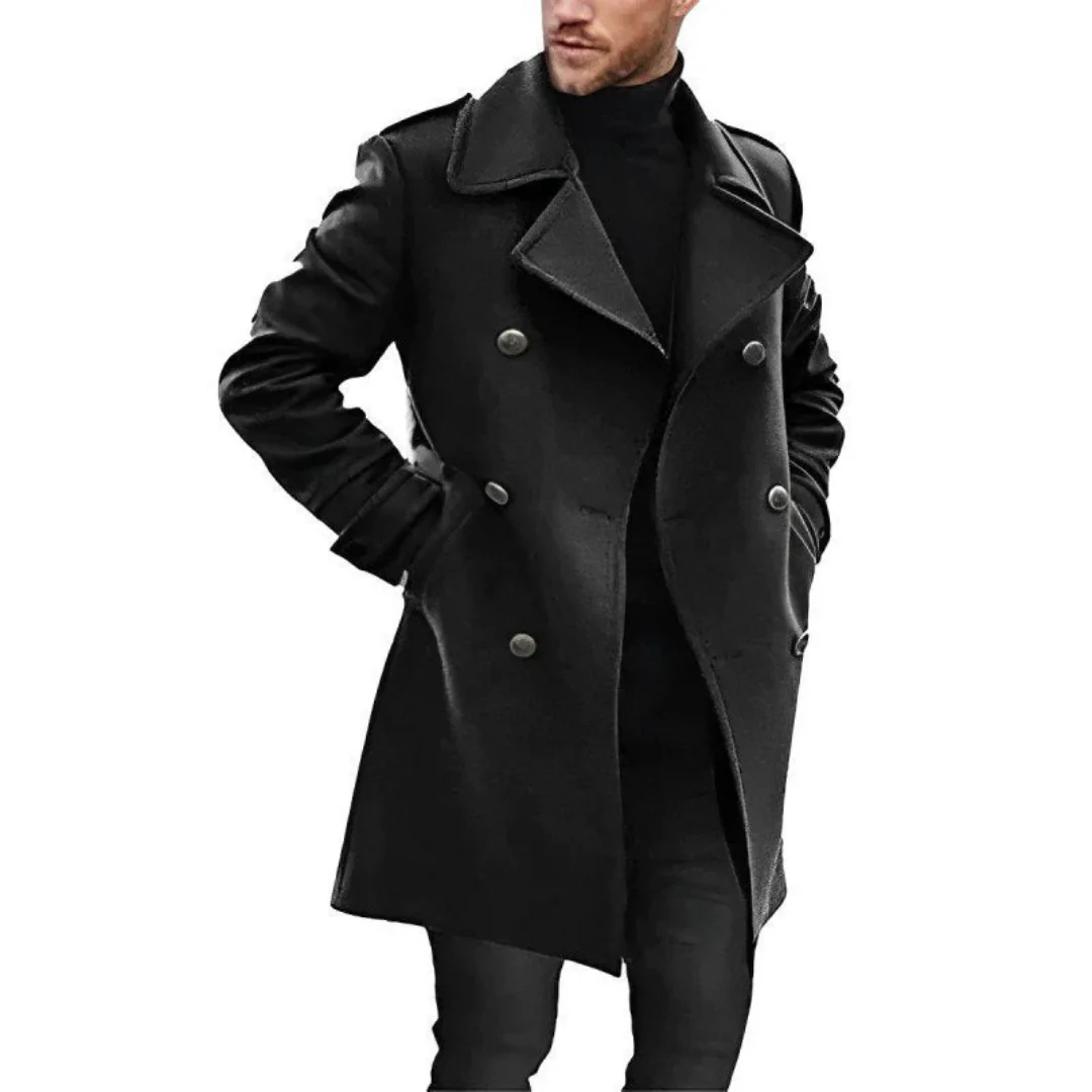 Men’s Trench Coat – Tailored Fit – Wool Blend – Double-Breasted – Mid Length