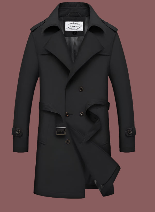 Men’s Trench Coat – Tailored Fit – Cotton Blend – Double Breasted – Belted Formal Style