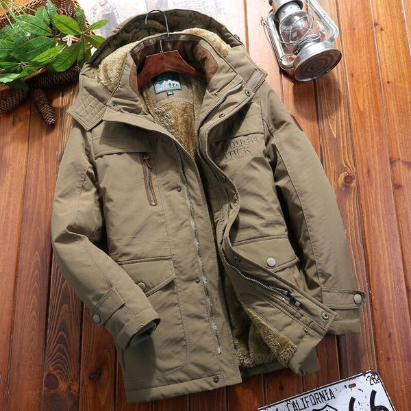 Men’s Padded Fleece Jacket – Oversized Fit – Hooded – Quilted Shoulders – Multi-Pocket