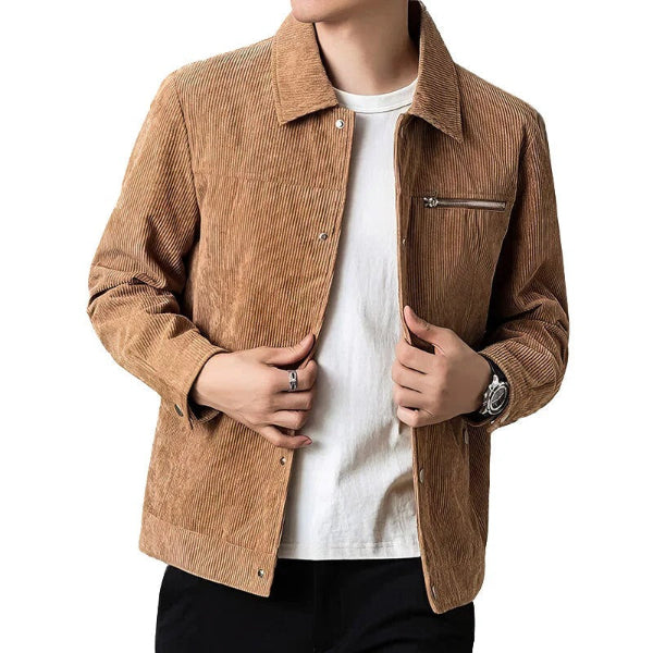 Men’s Corduroy Jacket – Regular Fit – Button Front – Chest Zip Pocket – Hip Length