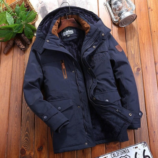 Men’s Padded Fleece Jacket – Oversized Fit – Hooded – Quilted Shoulders – Multi-Pocket