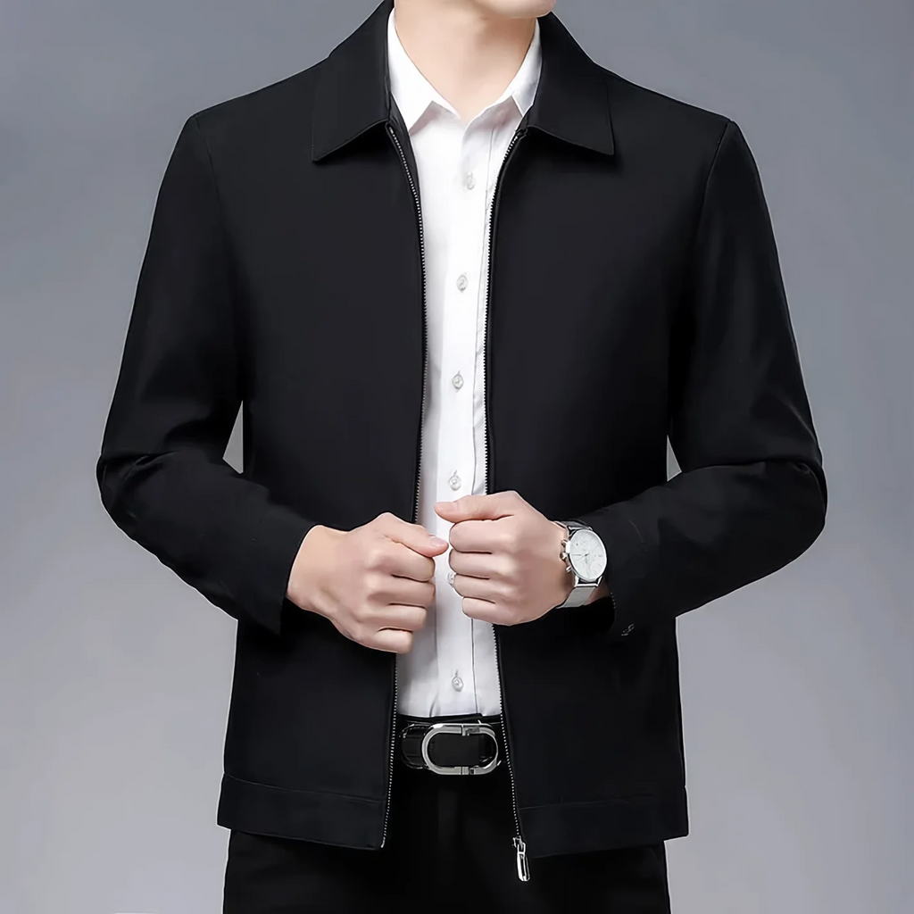 Men’s Jacket – Tailored Fit – Wool Blend – Zipper Front – Classic Collar – Hip Length