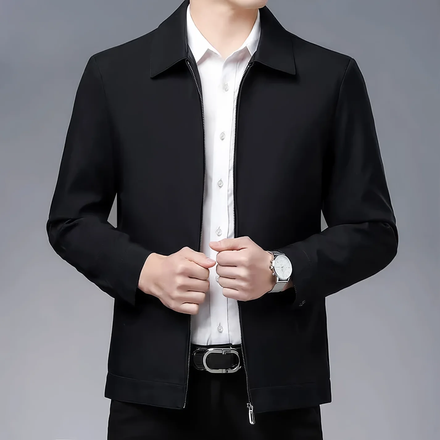 Men’s Jacket – Tailored Fit – Wool Blend – Zipper Front – Classic Collar – Hip Length