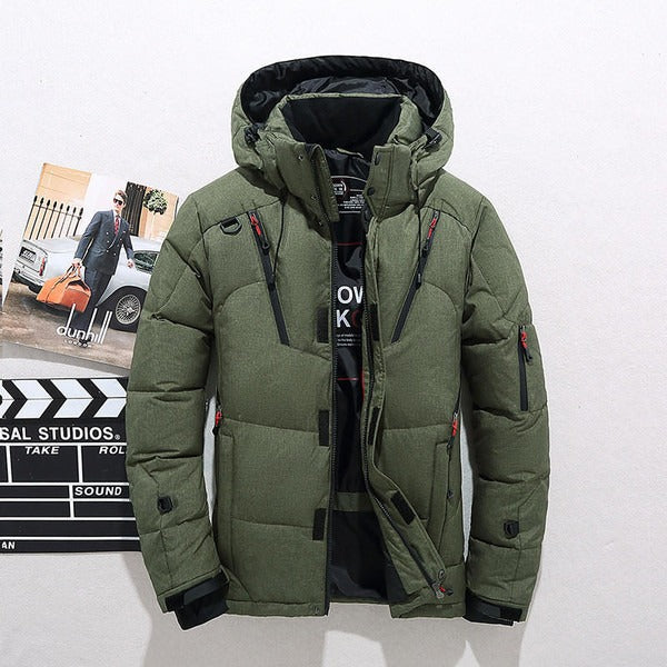 Men’s Down Jacket – Quilted Insulation – Hooded – Regular Fit – Hip Length – Zip Closure
