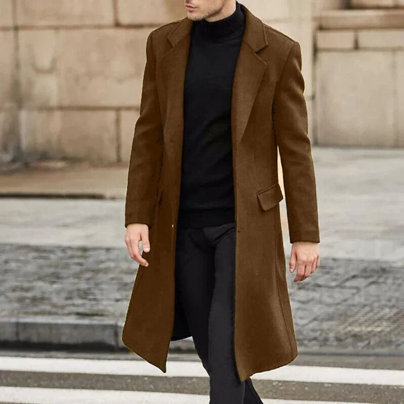 Men’s Coat – Tailored Fit – Wool Blend – Notched Lapel – Knee Length Formal Style