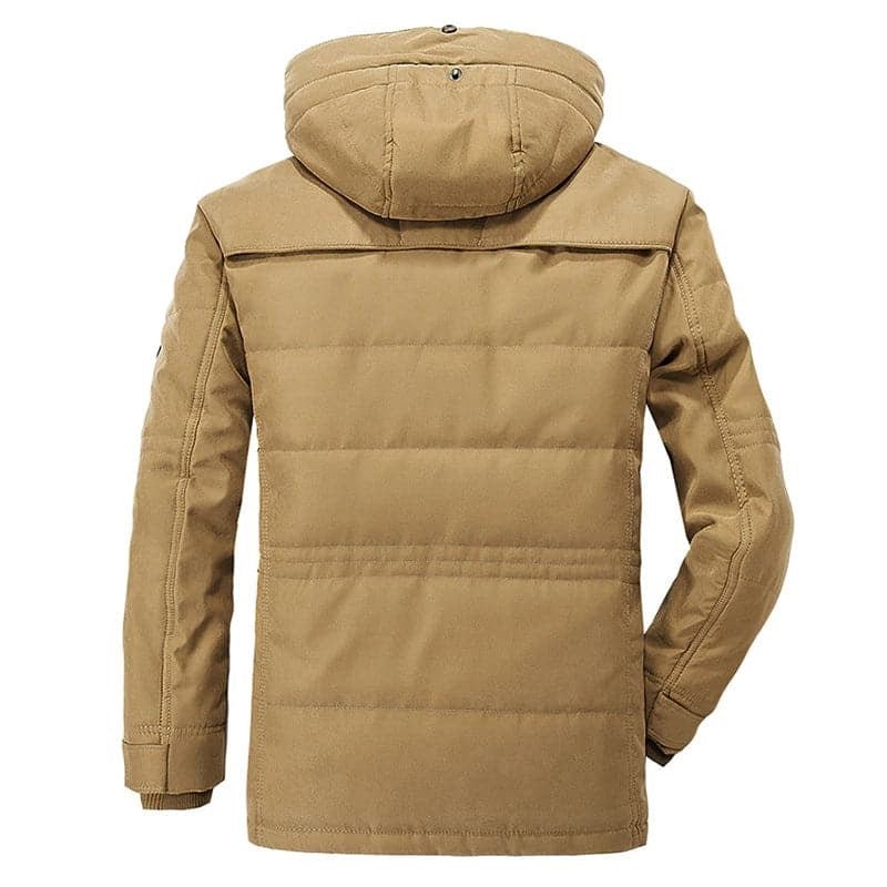 Men's Parka Jacket - Warm Fleece Lining - Detachable Hood - Zipper & Button Closure