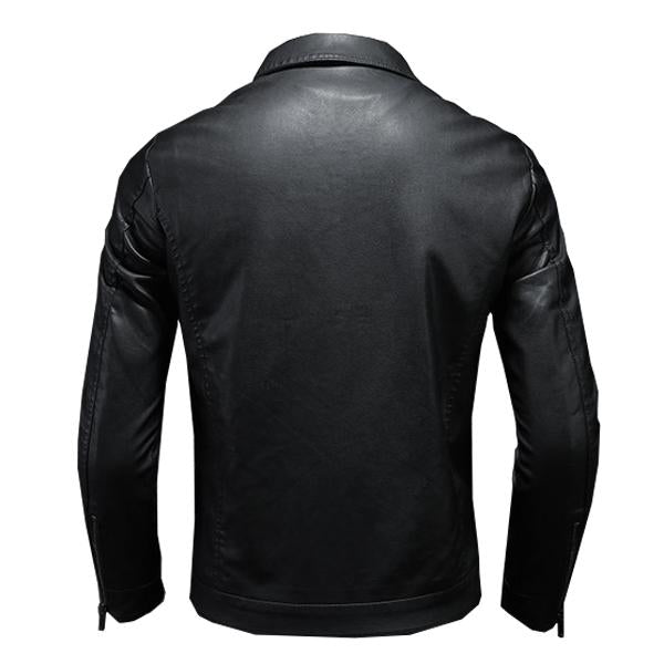 Men’s Biker Jacket – Leather – Structured Fit – Full Zip – Chest Flap Pockets