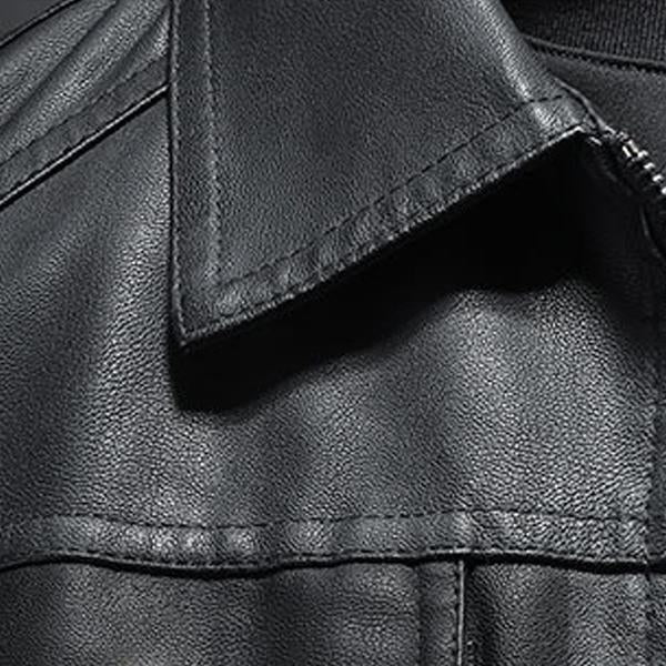 Men’s Biker Jacket – Leather – Structured Fit – Full Zip – Chest Flap Pockets
