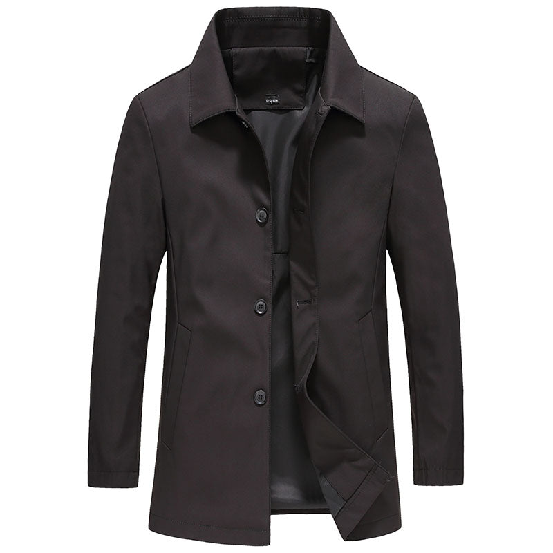Men’s Trench Coat – Tailored Fit – Cotton Blend – Classic Collar – Button Closure