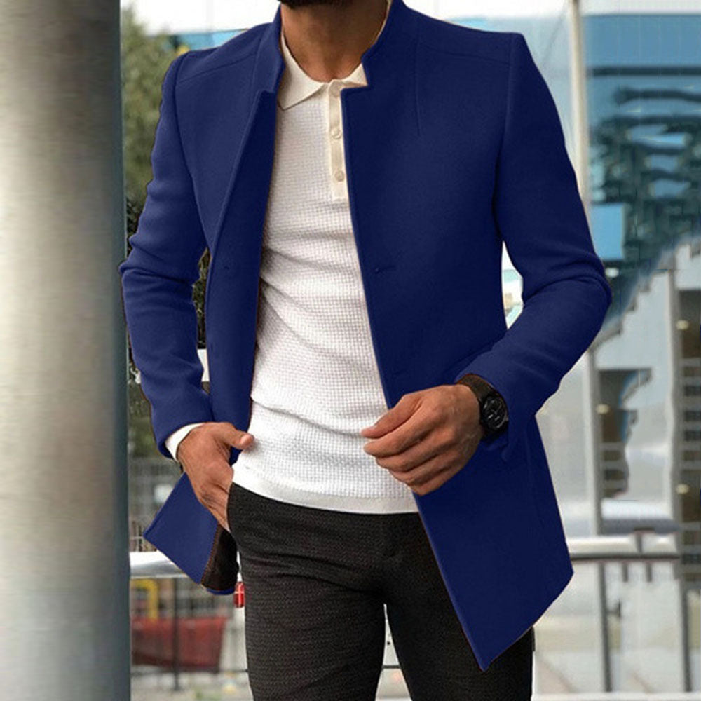 Men’s Overcoat - Tailored Fit - Stand Collar - Hidden Button Closure
