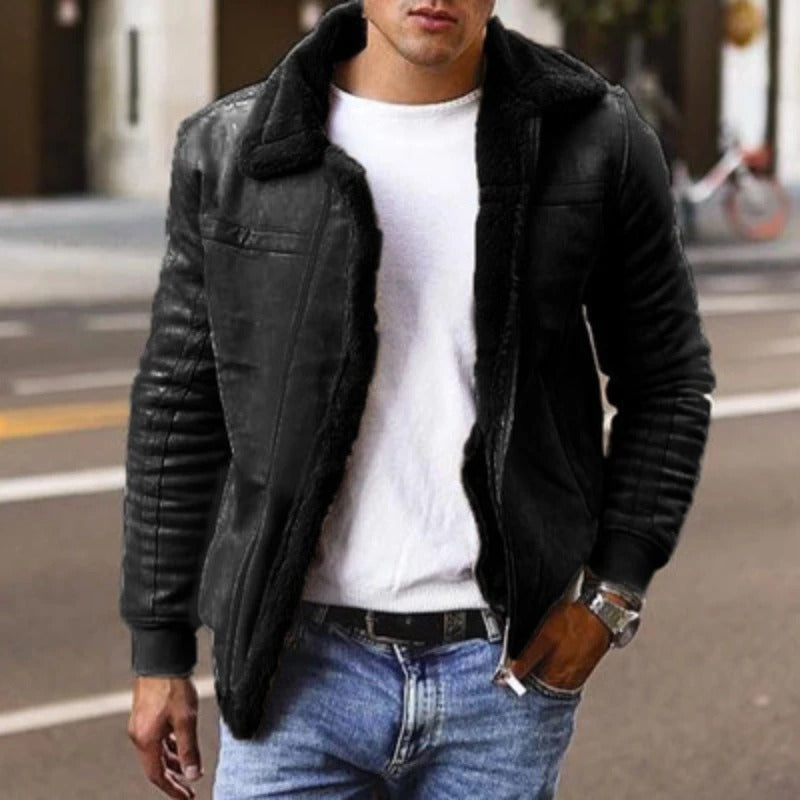 Men’s Jacket – Shearling Lined – Regular Fit – Hip Length – Warm Casual Wear