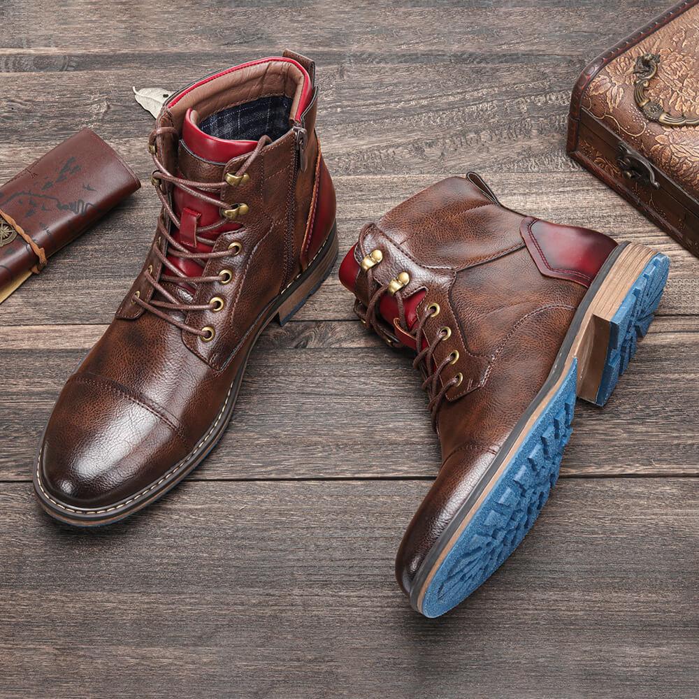 Men’s Oxford Boots – Leather – Cap Toe – Side Zip – Ankle Support – Rugged Sole