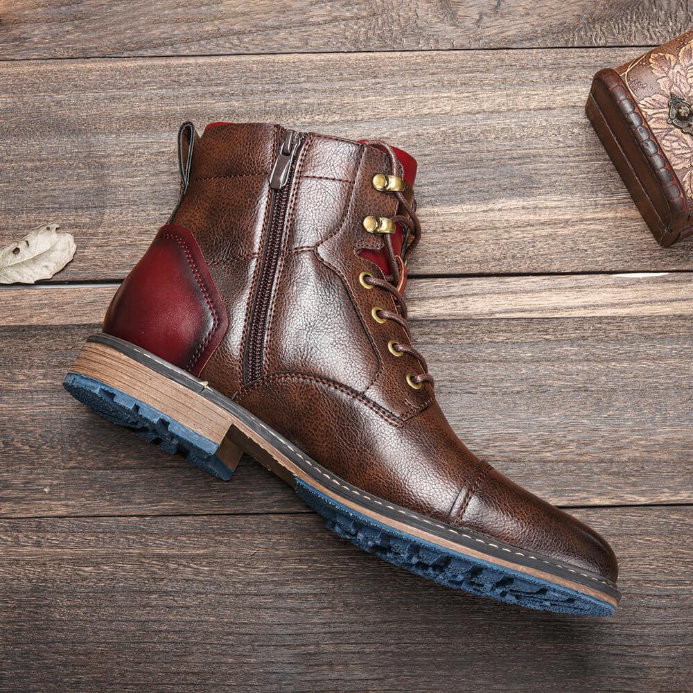 Men’s Oxford Boots – Leather – Cap Toe – Side Zip – Ankle Support – Rugged Sole