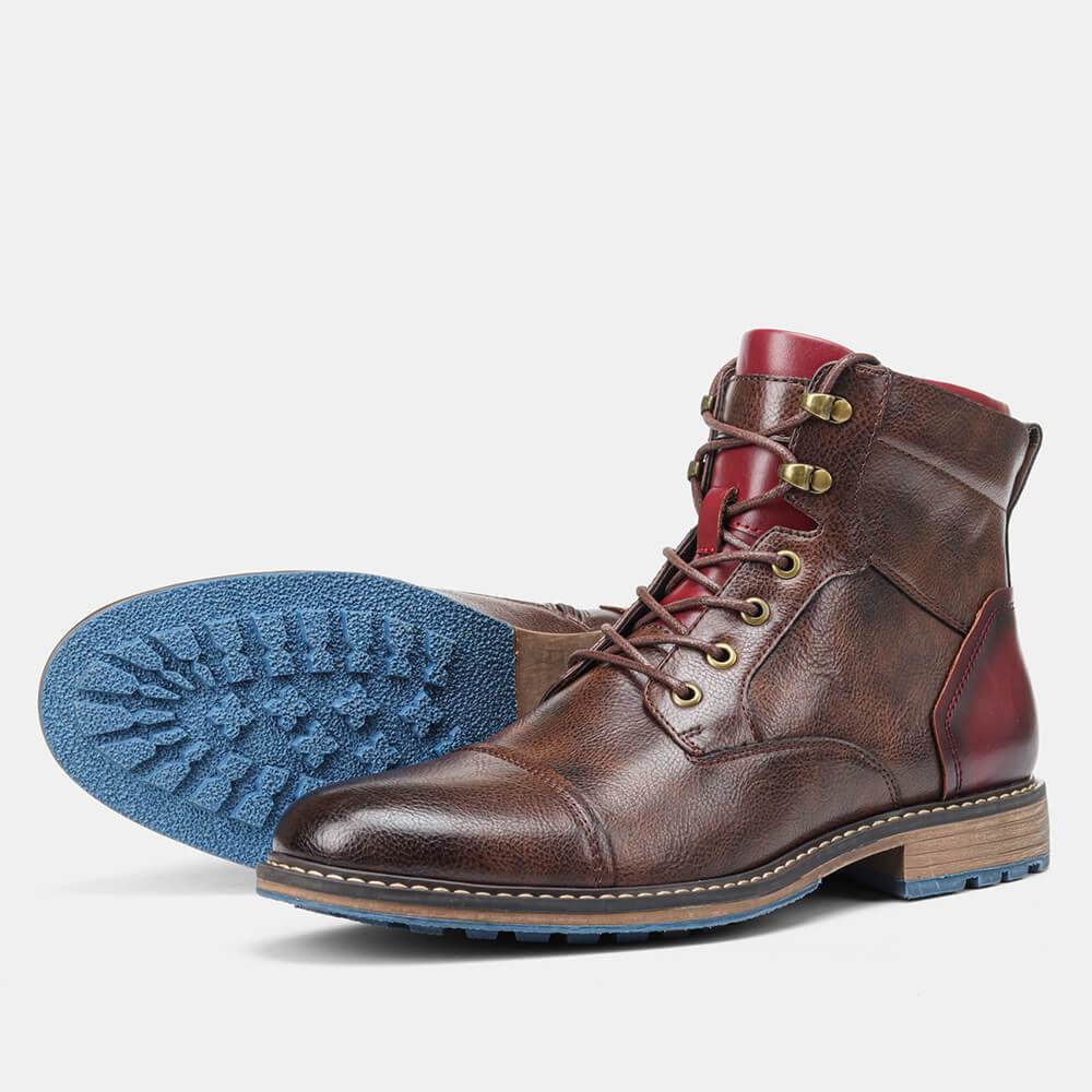 Men’s Oxford Boots – Leather – Cap Toe – Side Zip – Ankle Support – Rugged Sole