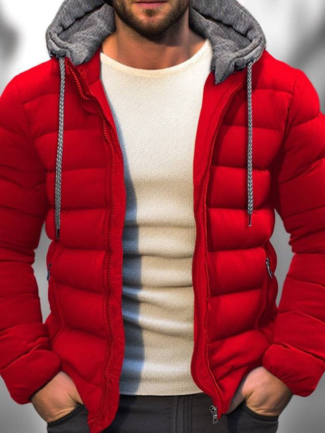 Men’s Puffer Jacket – Structured Fit – Quilted Design – Hooded with Zip Pockets