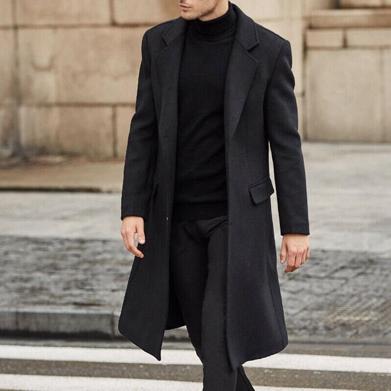 Men’s Trench Coat – Tailored Fit – Wool Blend – Full Length – Formal Smart Casual