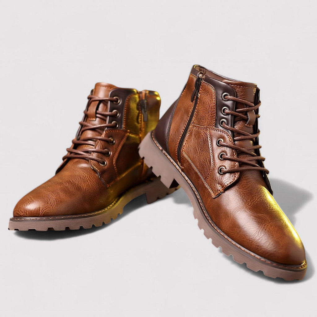 Leather zip-up closure boots for men
