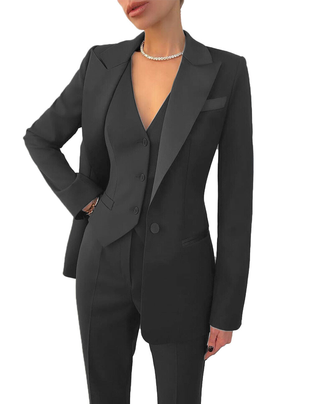 Women’s 3-Piece Suit Set – Blazer, Vest & Trousers | Elegant Business Outfit for Office, Formal & Smart-Casual Wear