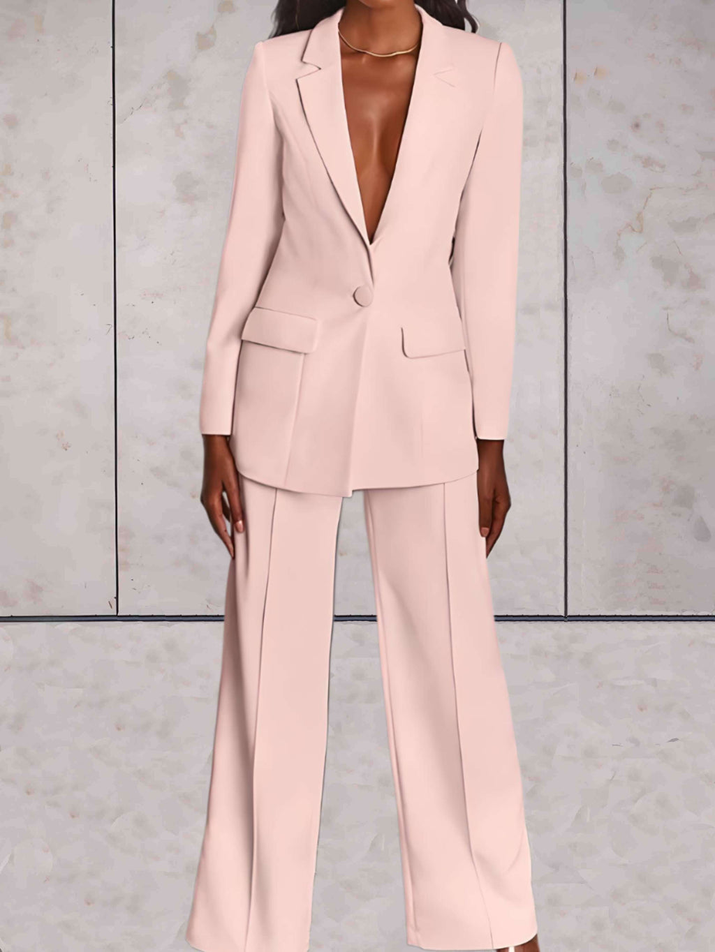 Women's Formal Business Blazer & Wide-Leg Pants 2-Piece Set