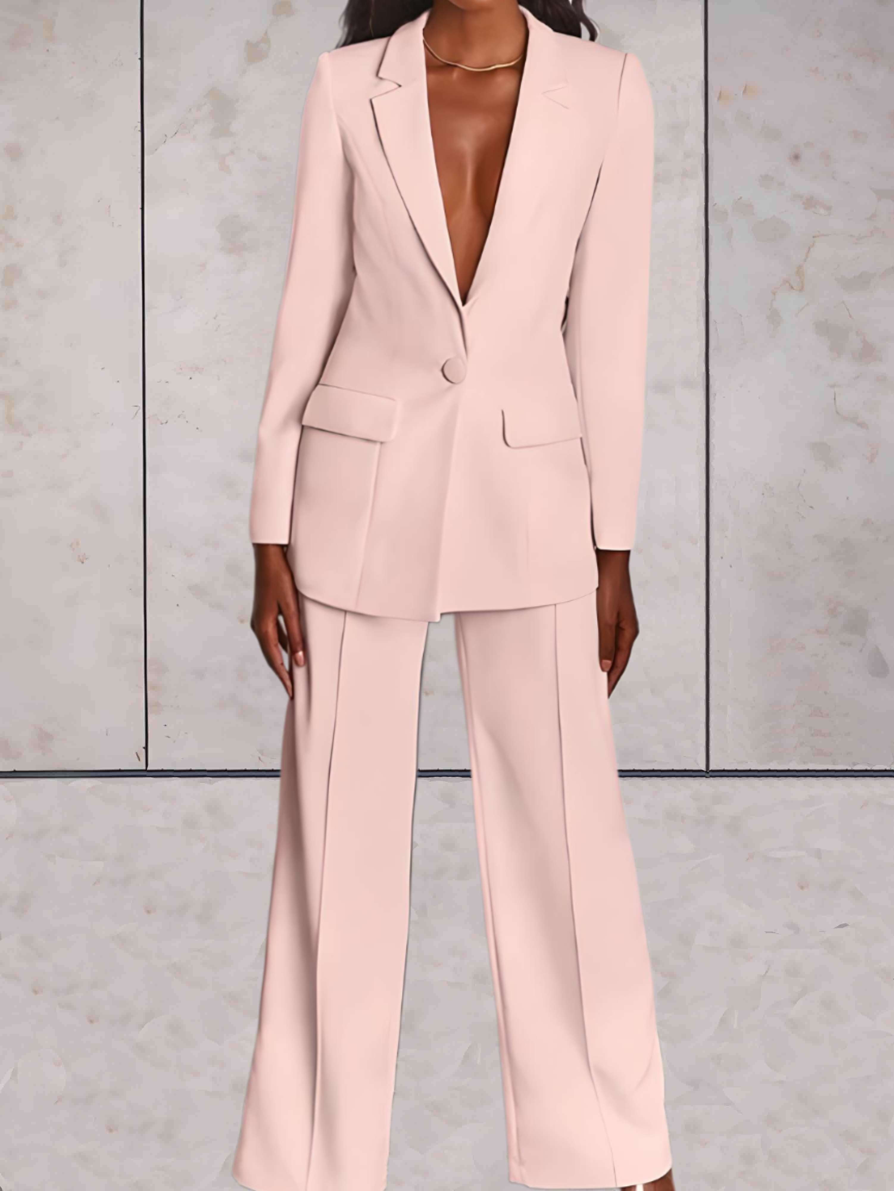 Women's Formal Business Blazer & Wide-Leg Pants 2-Piece Set