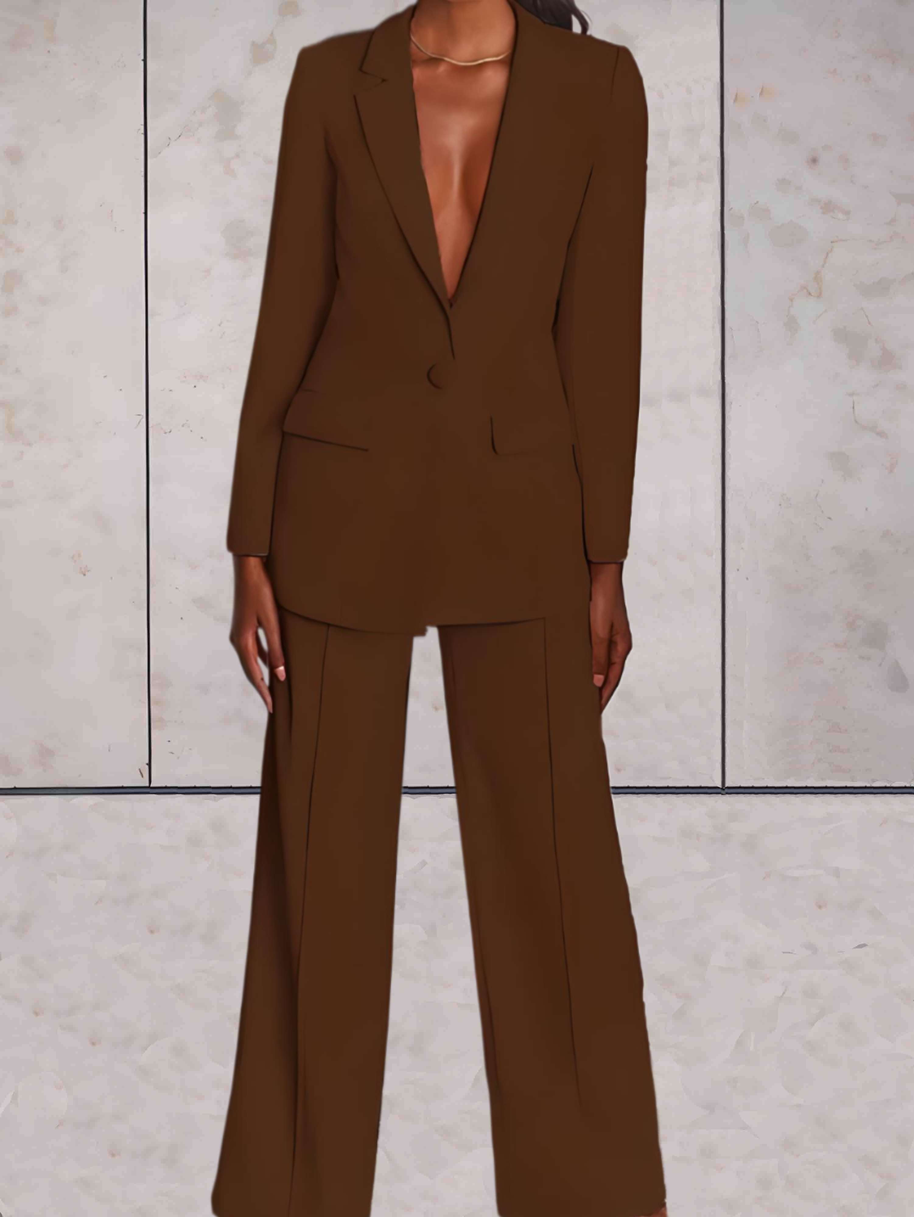 Women's Formal Business Blazer & Wide-Leg Pants 2-Piece Set