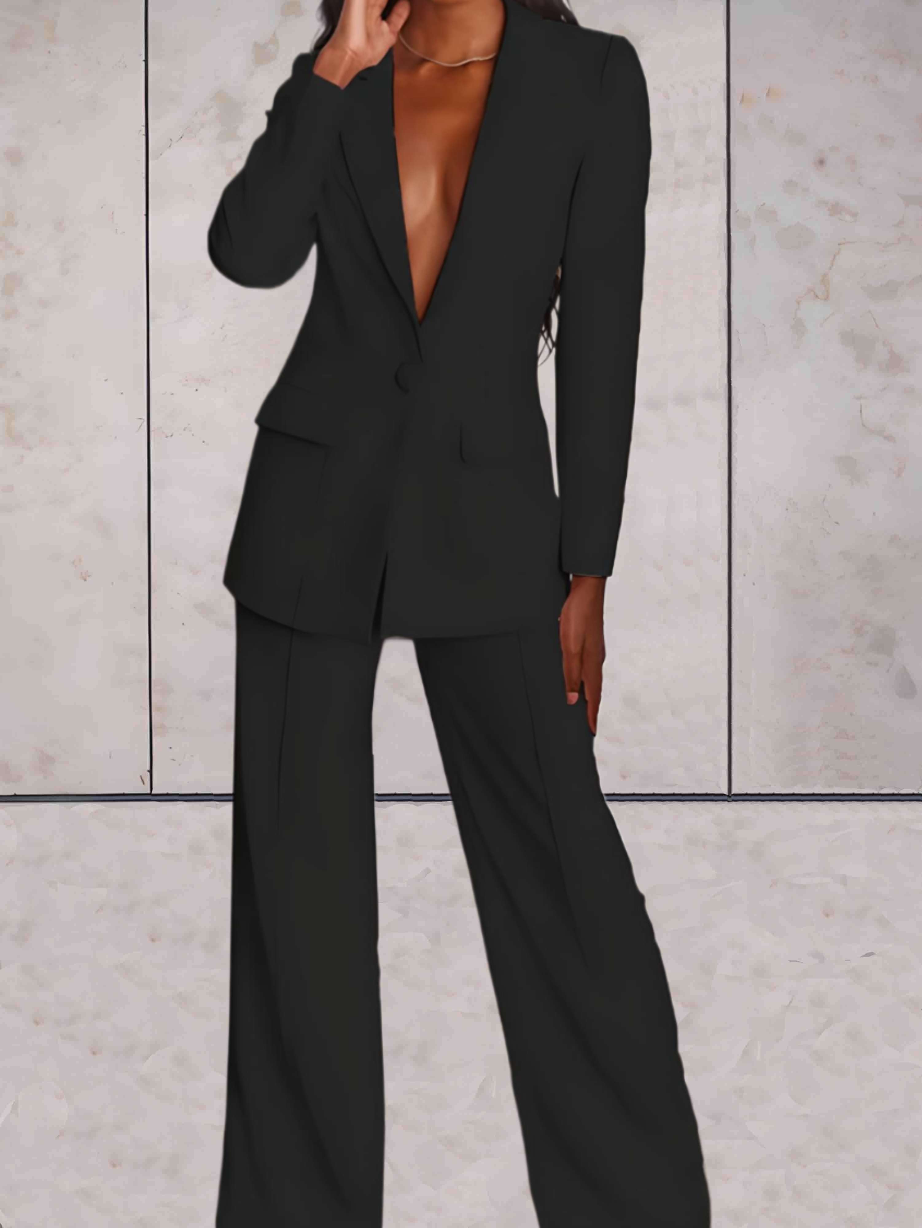 Women's Formal Business Blazer & Wide-Leg Pants 2-Piece Set