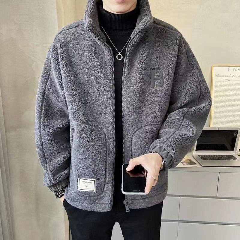 Men’s Fleece Jacket – Relaxed Fit – Zip Front – High Collar – Practical Patch Pockets