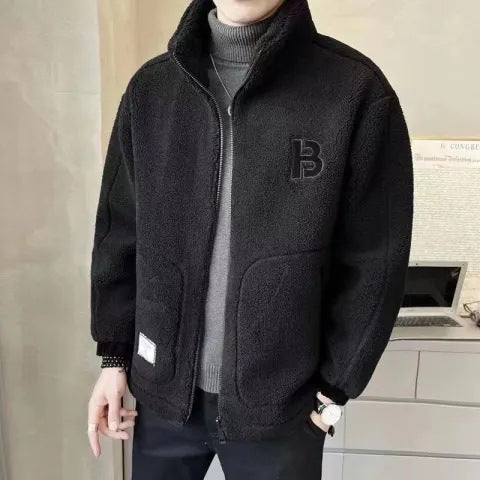 Men’s Fleece Jacket – Relaxed Fit – Zip Front – High Collar – Practical Patch Pockets