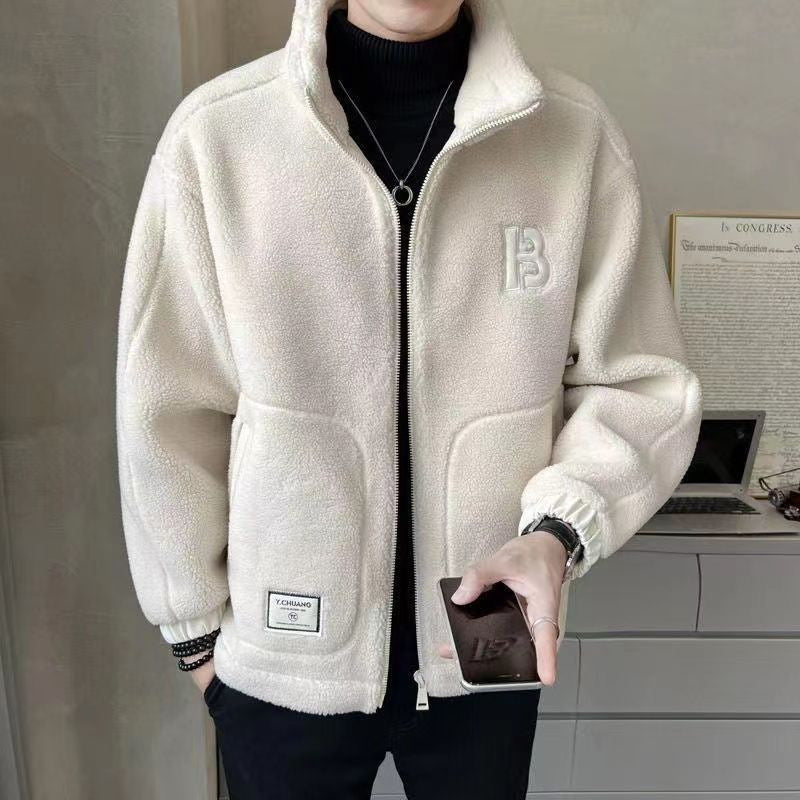 Men’s Fleece Jacket – Relaxed Fit – Zip Front – High Collar – Practical Patch Pockets