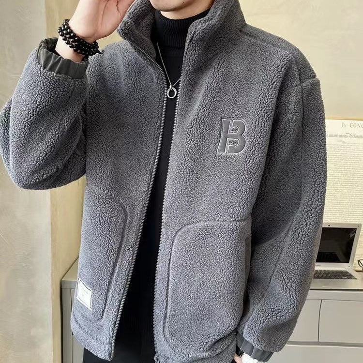 Men’s Fleece Jacket – Relaxed Fit – Zip Front – High Collar – Practical Patch Pockets