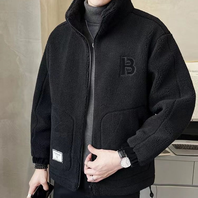 Men’s Fleece Jacket – Relaxed Fit – Zip Front – High Collar – Practical Patch Pockets
