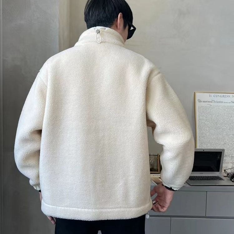 Men’s Fleece Jacket – Relaxed Fit – Zip Front – High Collar – Practical Patch Pockets