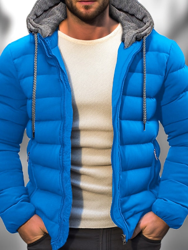 Men’s Puffer Jacket – Structured Fit – Quilted Design – Hooded with Zip Pockets