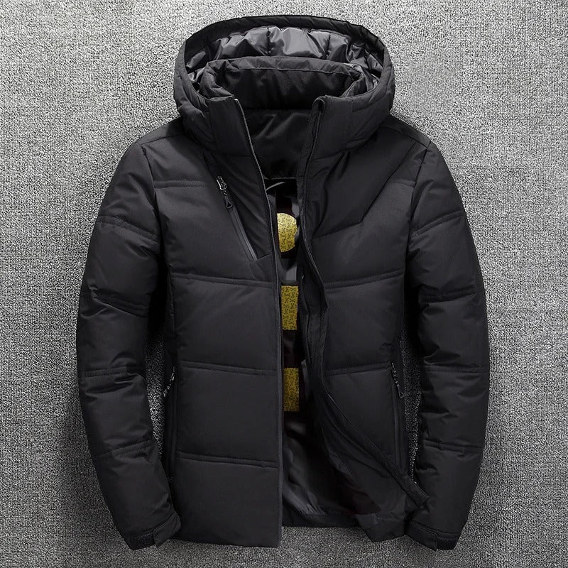 Men’s Down Jacket – Hooded – Quilted Warmth – Zip Front – Standard Fit – Hip Length