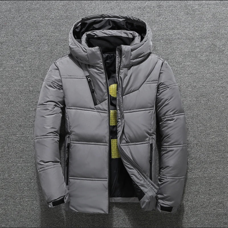 Men’s Down Jacket – Hooded – Quilted Warmth – Zip Front – Standard Fit – Hip Length