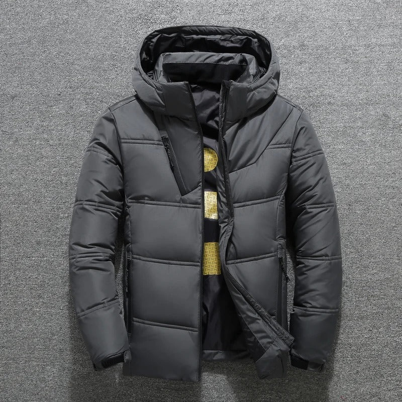 Men’s Down Jacket – Hooded – Quilted Warmth – Zip Front – Standard Fit – Hip Length