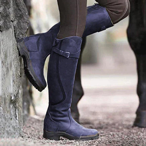 Women’s Knee High Leather Boots – Waterproof – Buckle Strap – Slip-Resistant Sole