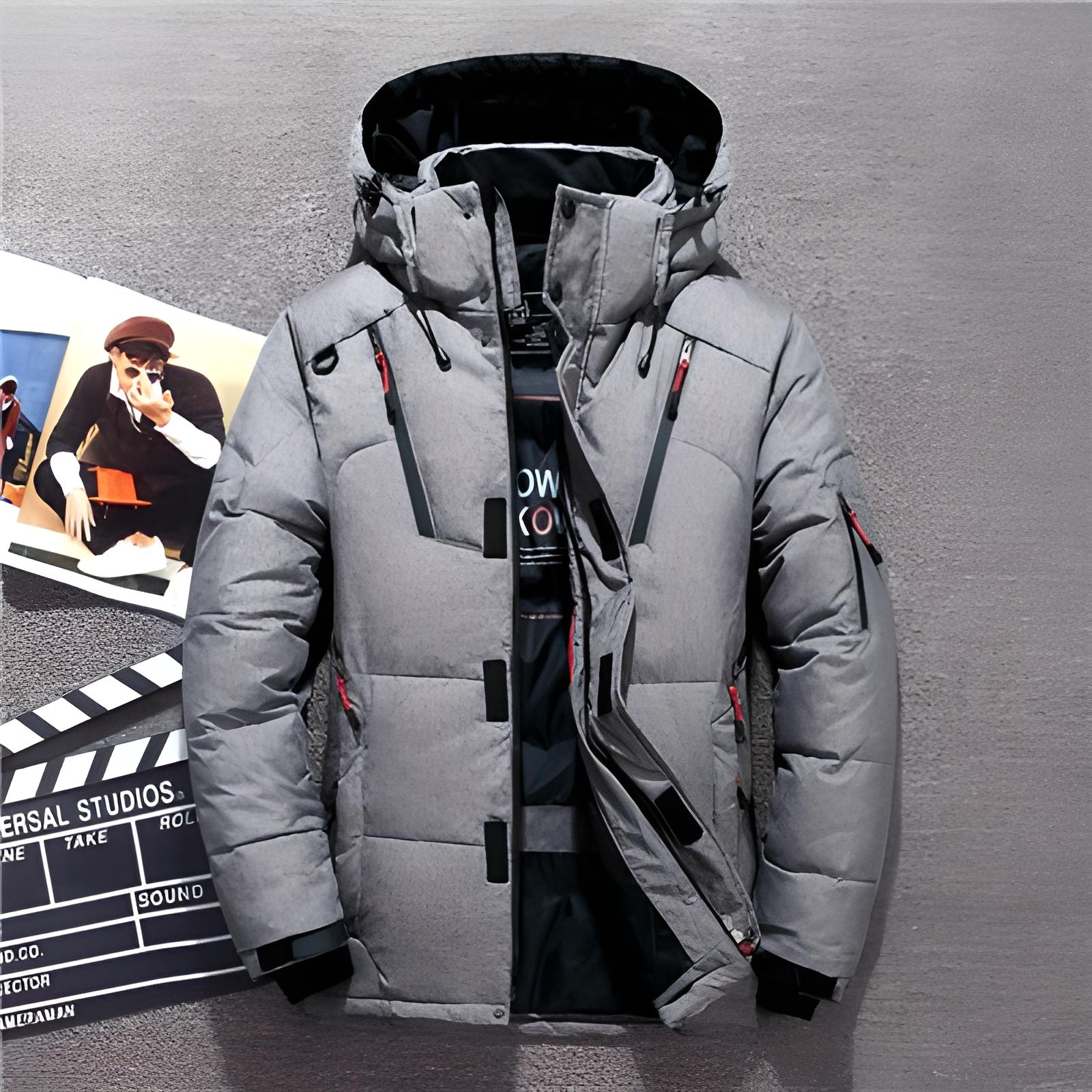 Men’s Jacket – Thick Structured Fit – Detachable Hood – Zipper Pockets – Outdoor Ready